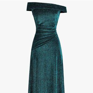Women's Off Shoulder Ruched A-line Evening Dress - Green